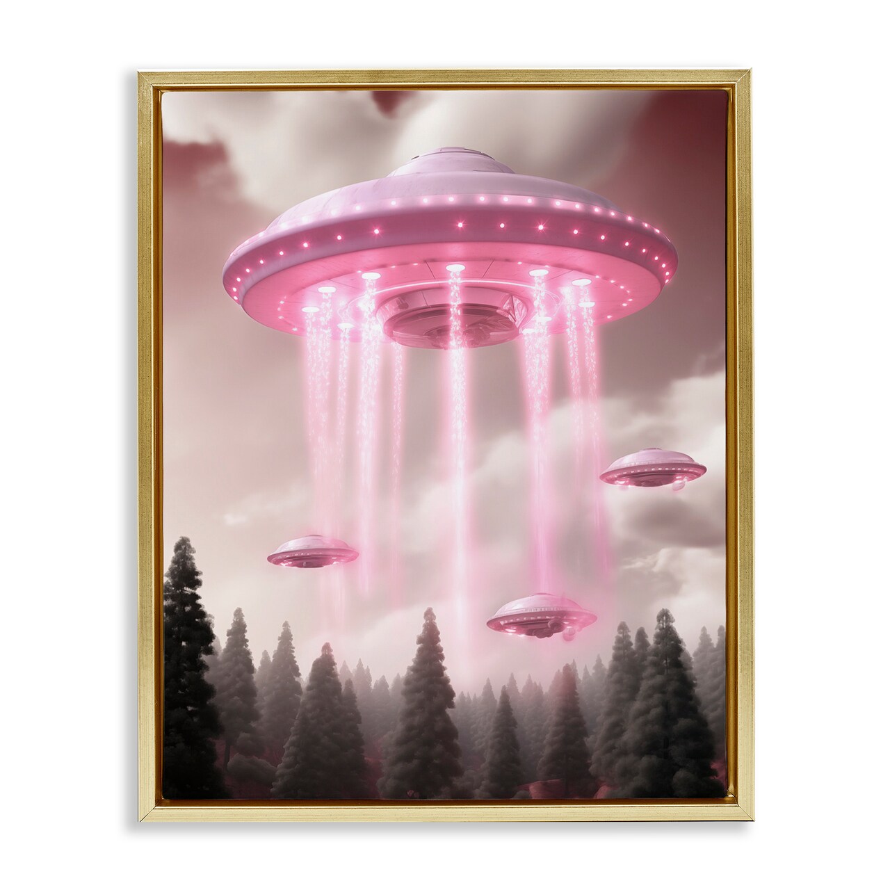 Stupell Industries Glam UFO with Pink Beams Floating Frame, design by Sasha